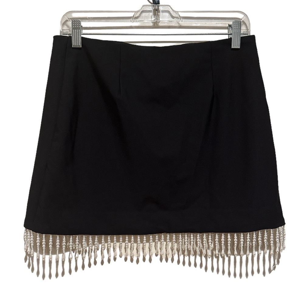 HOUSE OF HARLOW 1960 BLACK STRETCHY BEADED FRINGED SKIRT 6 - Picture 2 of 10
